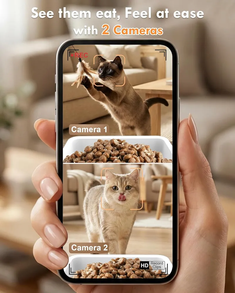 Yakry Automatic Cat Feeder for 2 Cats – Two HD Cameras